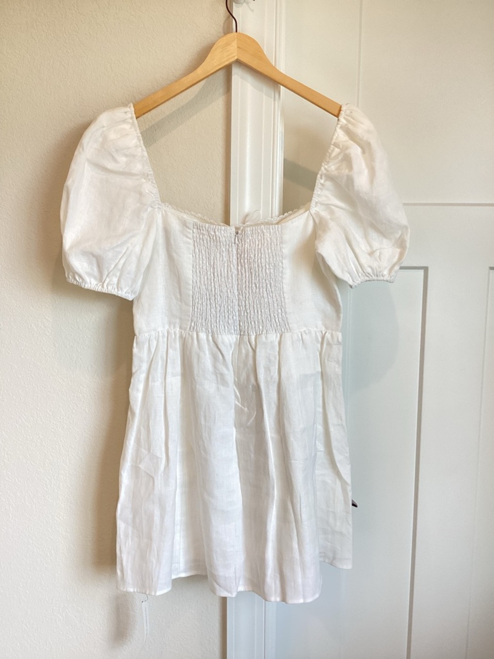 Reformation Malvina Linen Puff-Sleeve Mini Dress Anthropologie New White 10 - Picture 10 of 16